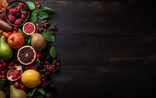 A pile of fruit on a dark background