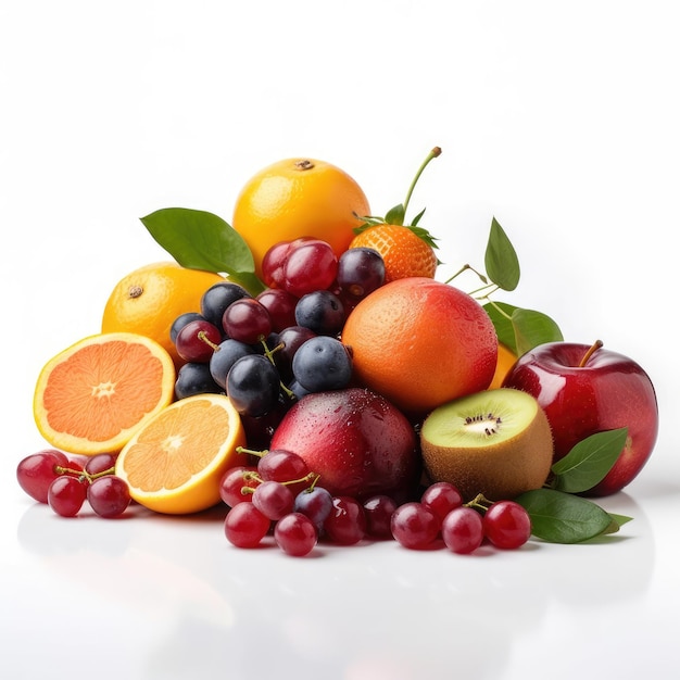 A pile of fruit including a bunch of different fruits.