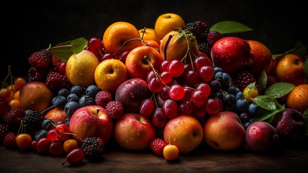 A pile of fruit on a table
