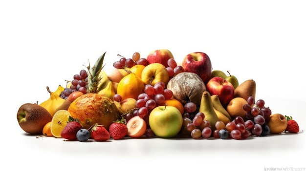 A pile of fruit on a white background