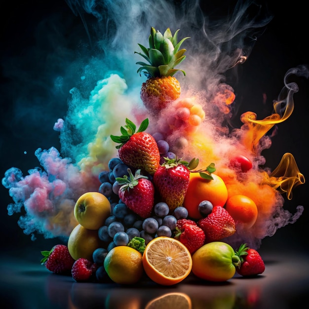 Foto un mucchio di frutta con la parola frutta sopra