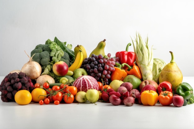 A pile of fruits and vegetables on a table