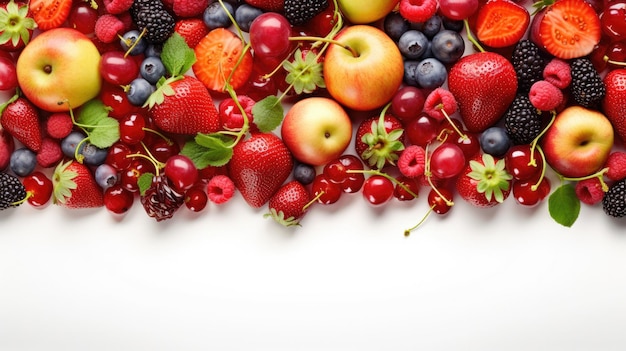 A pile of fruits on a white background