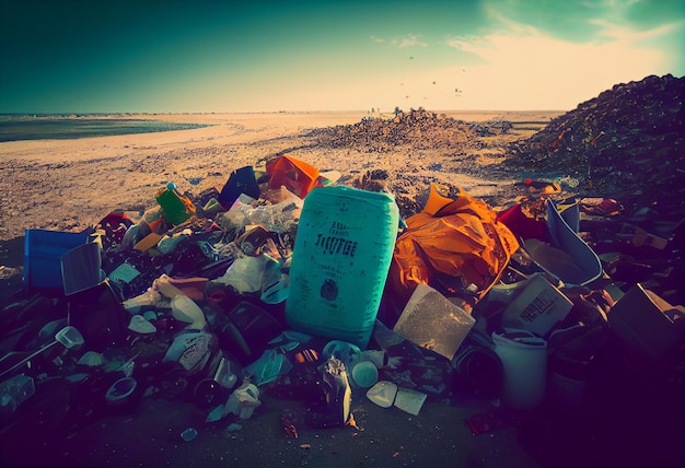 Pile of garbage on the beach Pollution of environment conceptgenerative ai