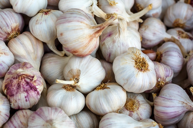 Pile of garlic view from the top.