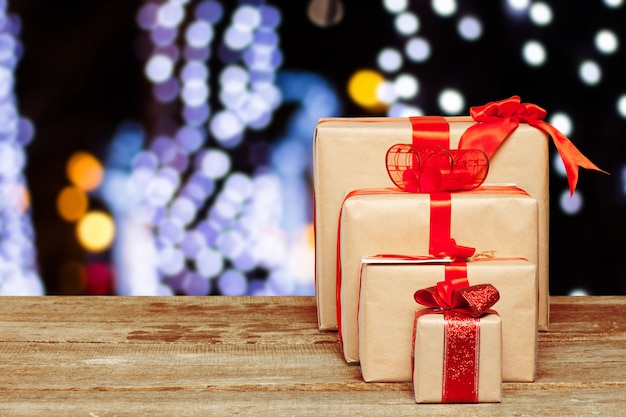 Pile of gifts on the old table