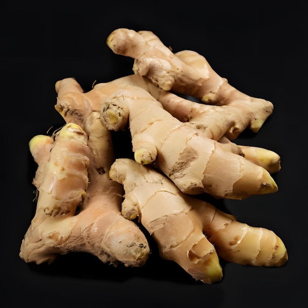 Photo pile ginger root black background 6