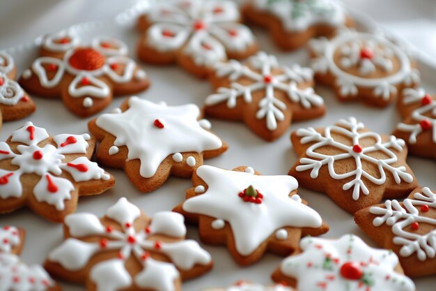 Photo a pile of gingerbread cookies with snowflakes on them