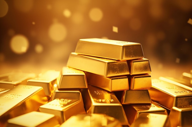 Pile of gold bars on a dark background Business and Financial concepts