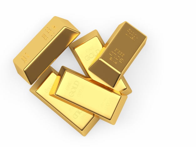 A pile of gold bars on white