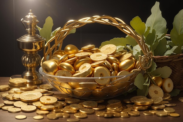 Куча золотых монет на открытом фоне финансовая и сберегательная концепция