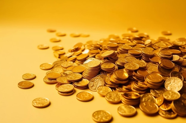 A pile of gold coins on a gold background