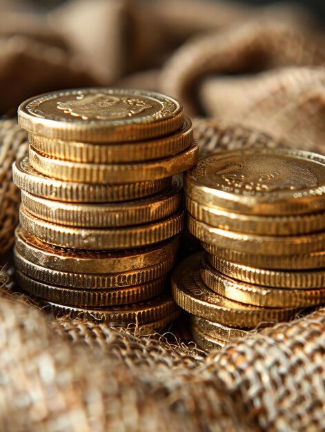 Pile of Gold Coins on Top of Sack