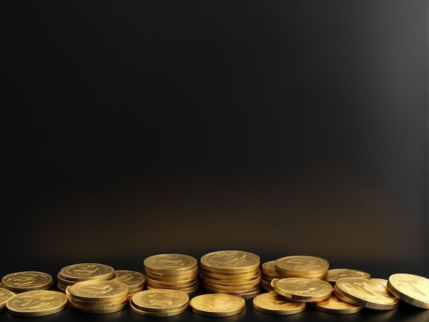 a pile of gold coins with a black background behind them