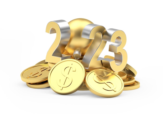 Pile of gold coins with the number New Year.