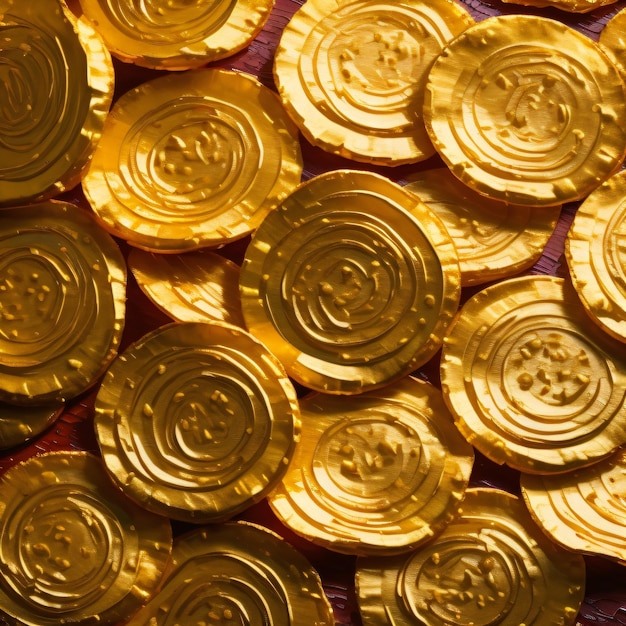 A pile of gold coins with the word smiley on them.