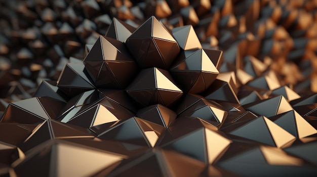 Photo a pile of gold iron in a threedimensional geometric shape