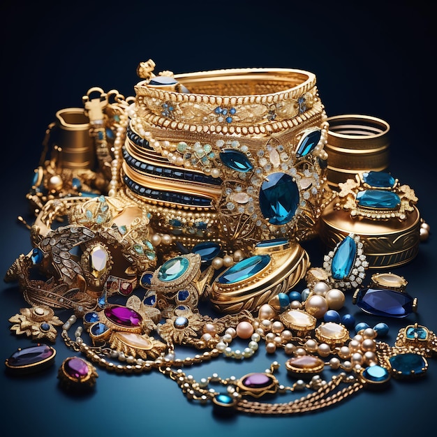 a pile of gold jewelry and jewelry including brooches broochs and other jewelry