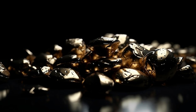 Photo a pile of gold nuggets on a black background