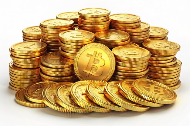 pile of golden coins bitcoin cryptocurrency real