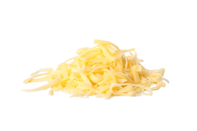 Pile of grated cheese isolated on white