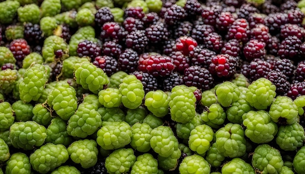 Photo a pile of green and black berries with the word black on the bottom