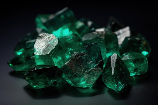 A pile of green crystals sitting on top of a table generative AI