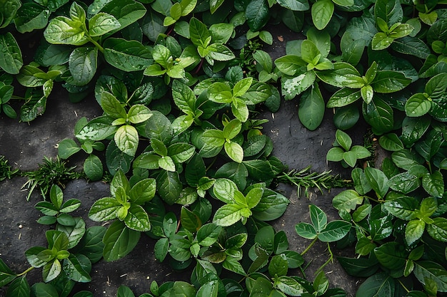 Photo a pile of green leaves on the ground generative ai