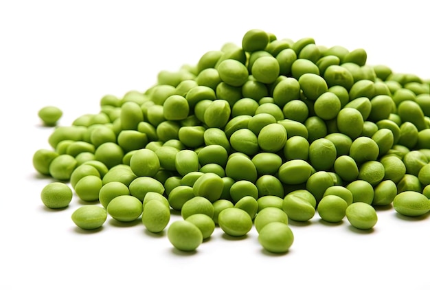 a pile of green peas on a white background