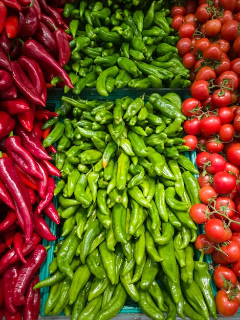 Pile of green peppers photo