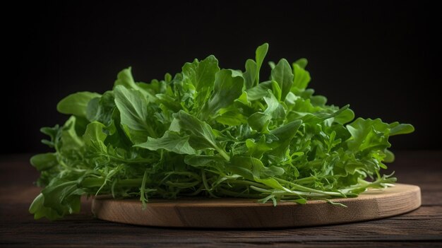 A pile of green sprouts on a wooden cutting board