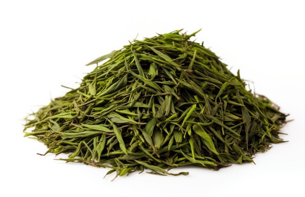 Pile of green tea on white