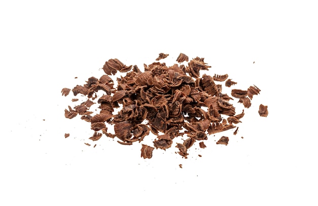 Pile of ground chocolate isolated on white background with clipping path