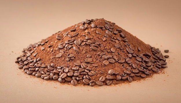 The pile of the ground coffee flakes isolated over the white background