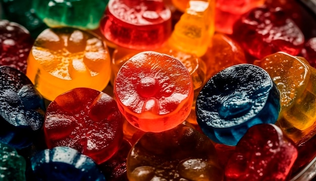 A pile of gummy bears with the word gummy on them