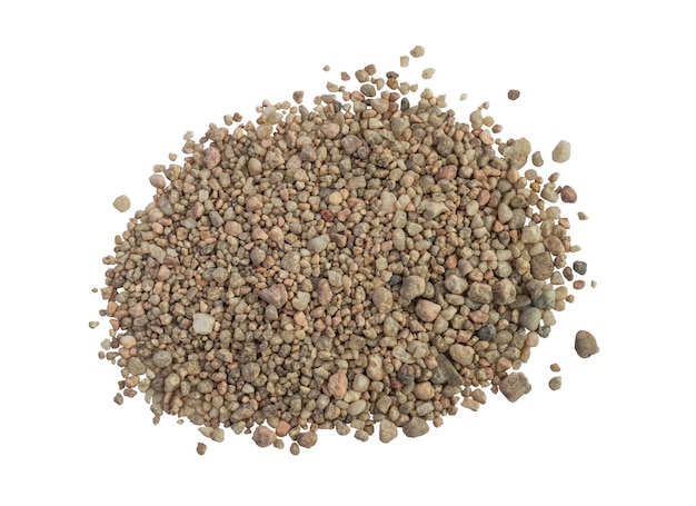 A pile or heap of coarse sand isolated top view.