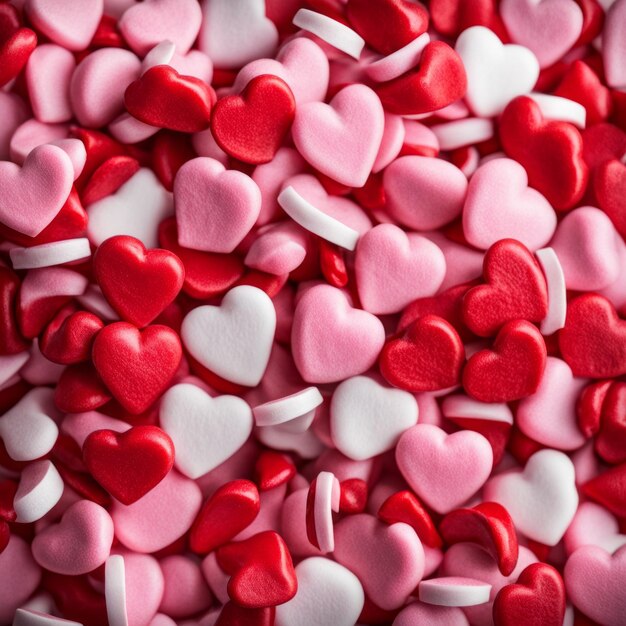 Photo pile of heart shape candies sweet heart shape candies background