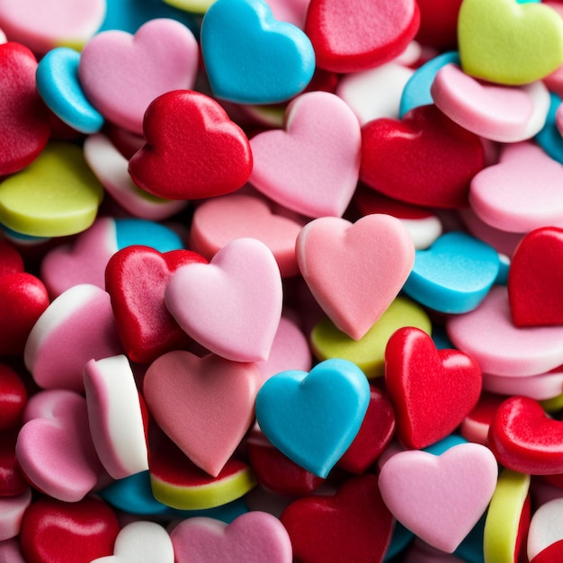 Photo pile of heart shape candies sweet heart shape candies background