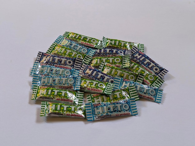 A pile of hitto candy on isolated background