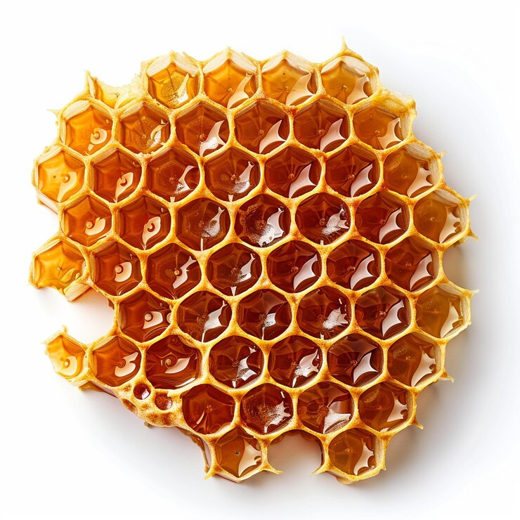 A pile of honeycombs with a white background
