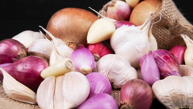 A Pile of Indonesian Shallots Garlics and Onions