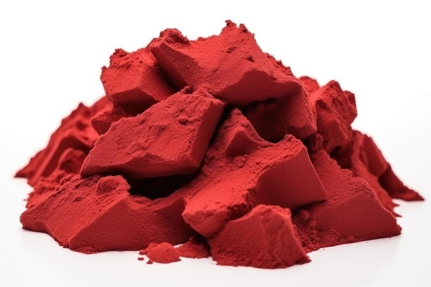 Pile of kinetic sand of red color isolated on white background