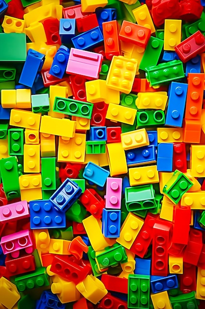 Pile of legos that are all different colors and shapes generative ai