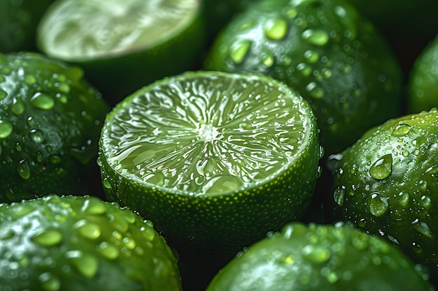 Pile of Limes With Water Drops