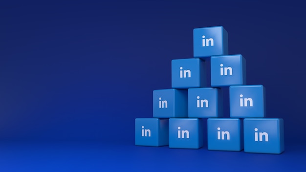 Pile of linkedin cube logos over blue background