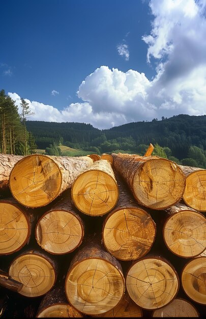 Pile of Logs on Field