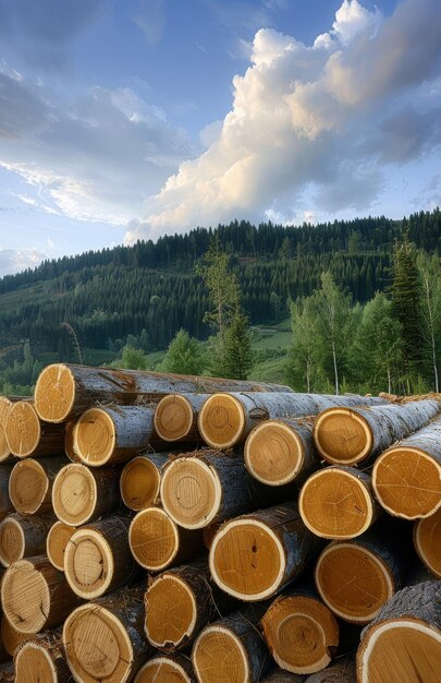 Pile of Logs on Field