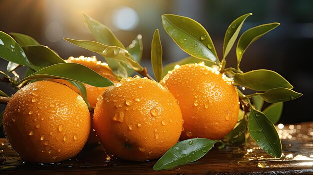 pile of mandarin fruit on the table with leaf ornamentation