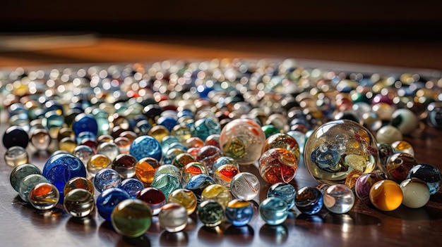 A pile of marbles on a table