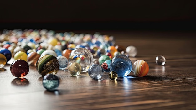 Photo a pile of marbles on a wooden table